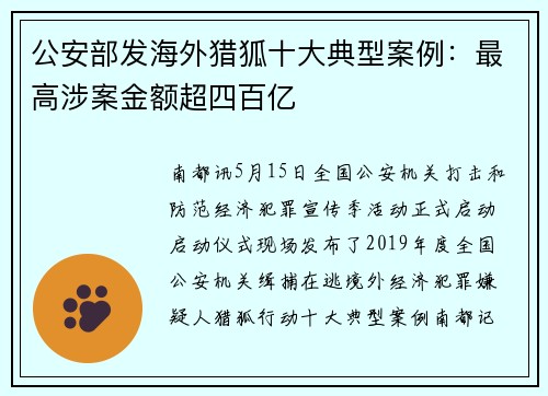 公安部发海外猎狐十大典型案例：最高涉案金额超四百亿